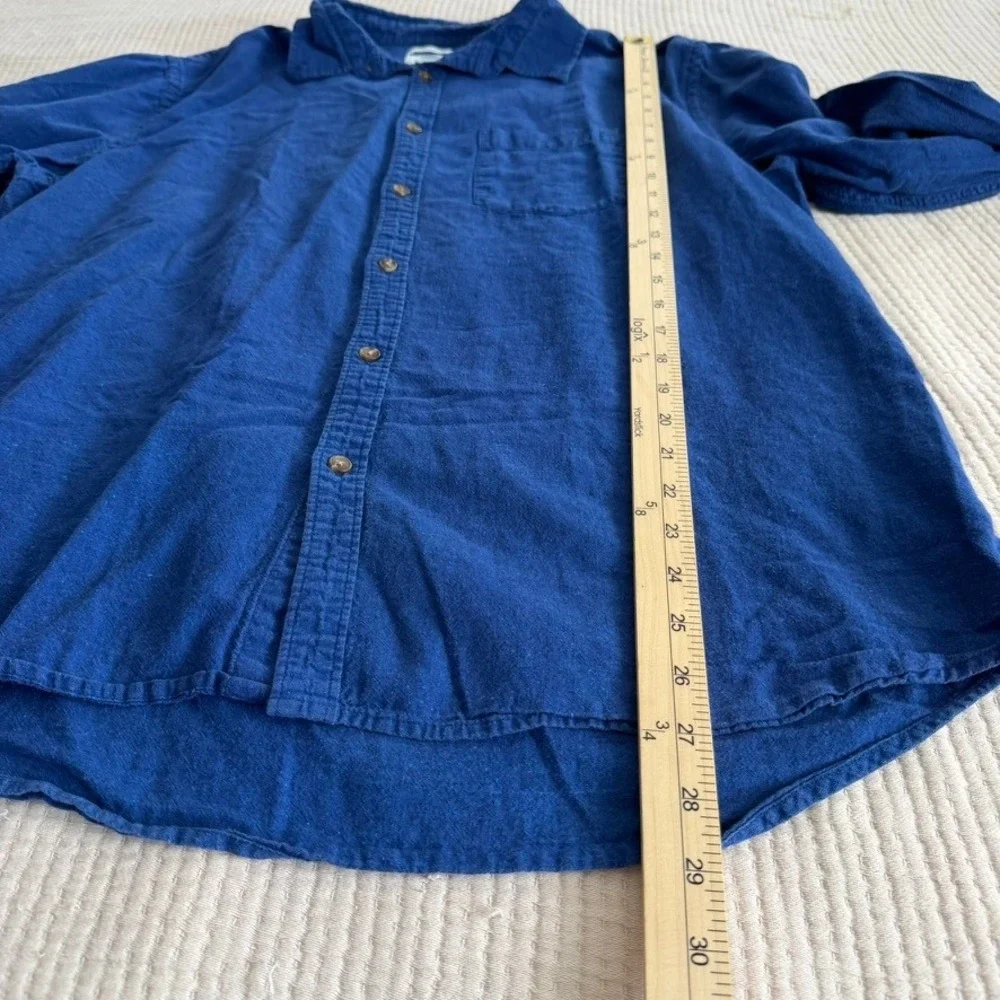 Old Navy Linen Blend Shirt Mens XL Blue Slim Fit Long Sleeve Button Down Pocket